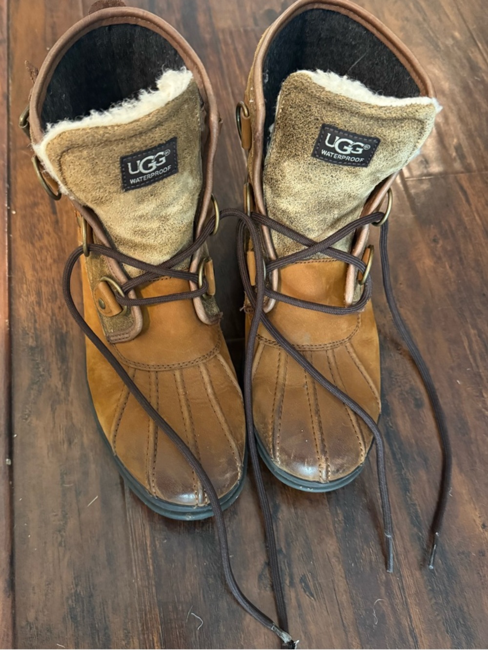 UGG Chestnut Brown Leather Lace-Up Shearling Boots